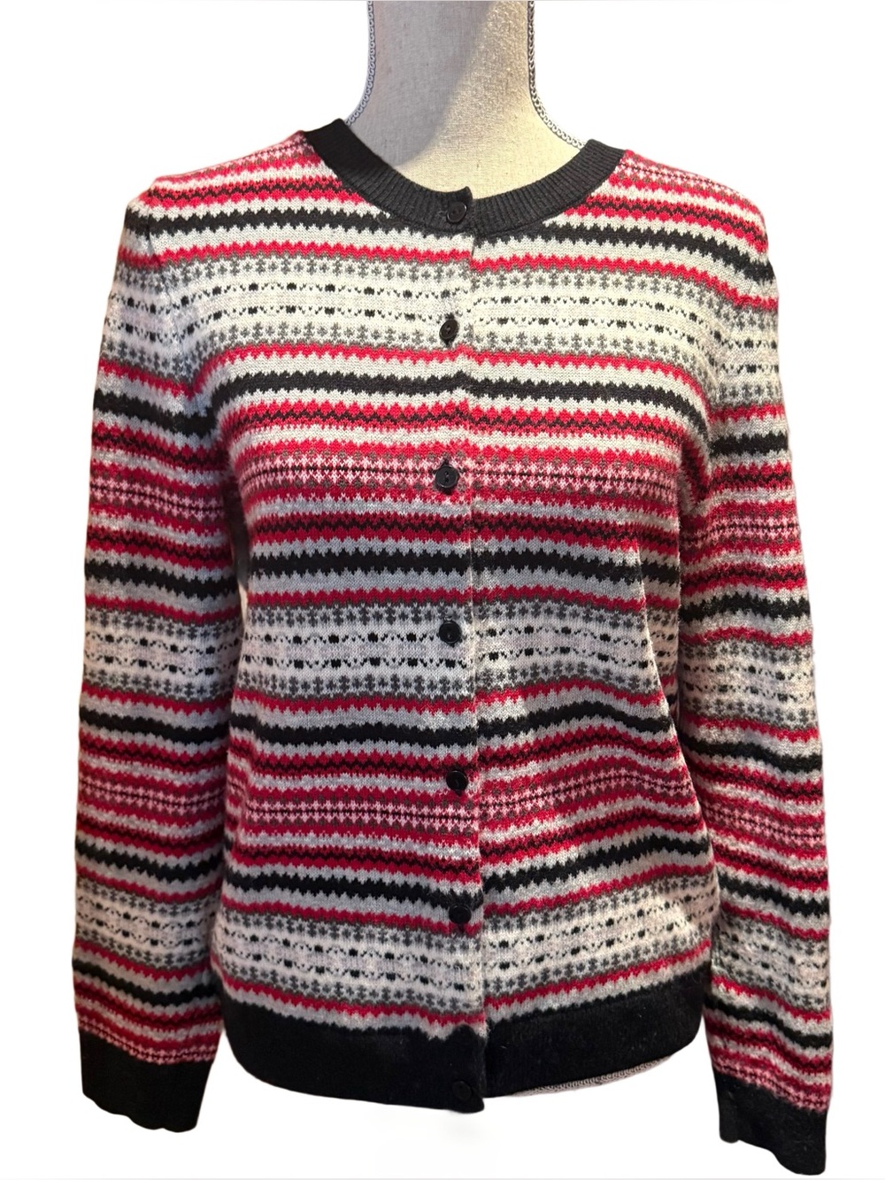 Talbots Lambswool Blend Fair Isle Striped Cardigan - Size Large (12/14)